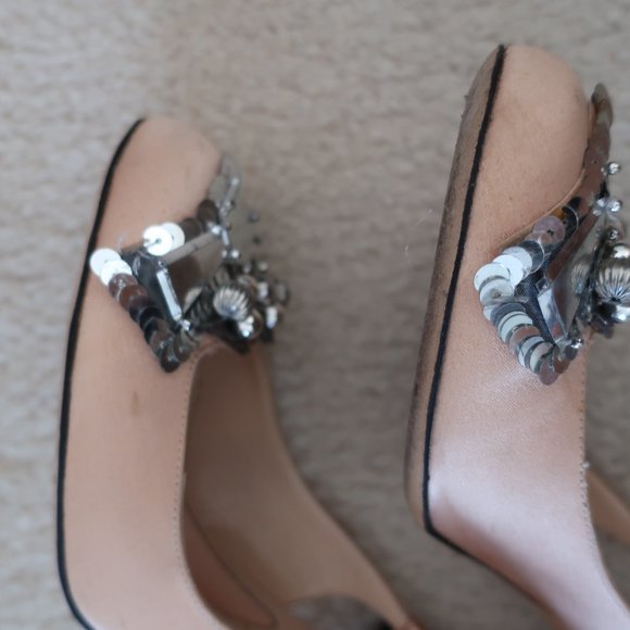 ALESSANDRO DELL'ACQUA SATIN HEEL BEIGE/PEACH/PINK WITH BLOCK HEEL - Picture 10 of 16